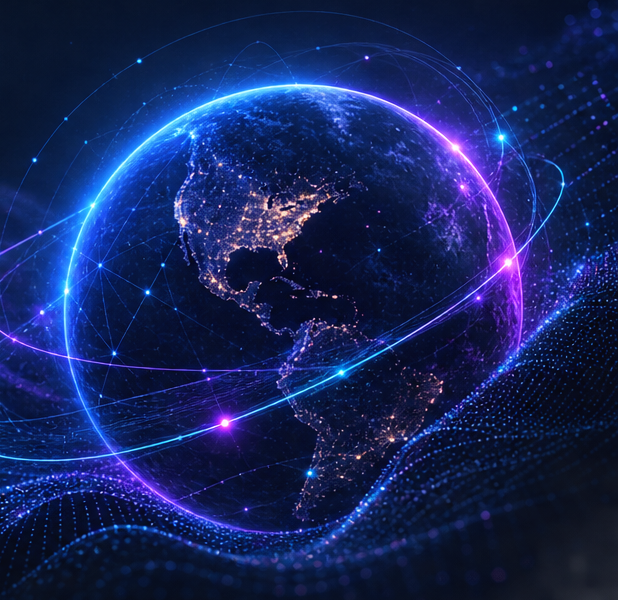 Abstract connected digital globe representing enterprise data and AI